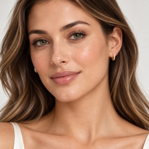 Retrato de belleza con aros dorados